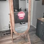 Rustic Magic Mirror Photo Booth with touch screen prompt in vintage wooden frame